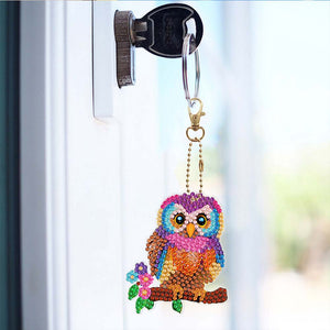 Porte-Clés Diamond Painting 5D Hiboux 6 Pièces