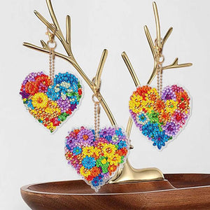 Porte-Clés Diamond Painting 5D Cœur de Fleur 6 Pièces