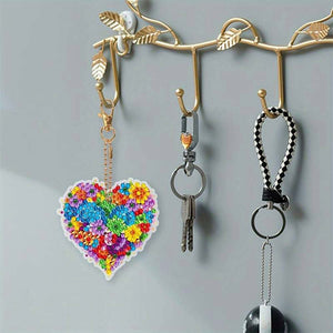 Porte-Clés Diamond Painting 5D Cœur de Fleur 6 Pièces