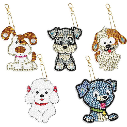 Porte-Clés Diamond Painting 5D Chiens 5 Pièces