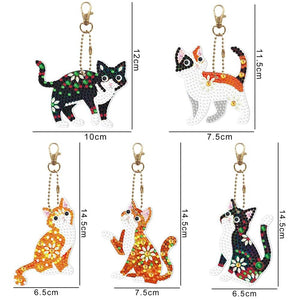 Porte-Clés Diamond Painting 5D Chats Ensemble de 5 Pièces