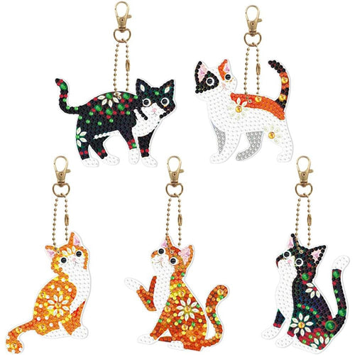 Porte-Clés Diamond Painting 5D Chats Ensemble de 5 Pièces