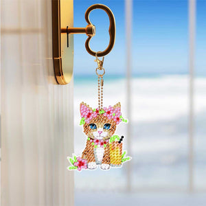 Porte-Clés Diamond Painting 5D avec Chats 5 Pièces