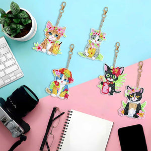 Porte-Clés Diamond Painting 5D avec Chats 5 Pièces