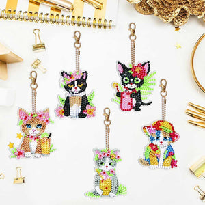 Porte-Clés Diamond Painting 5D avec Chats 5 Pièces