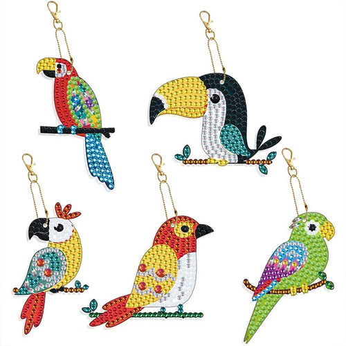 Porte-Clés Diamond Painting 5D Perroquets 5 Pièces