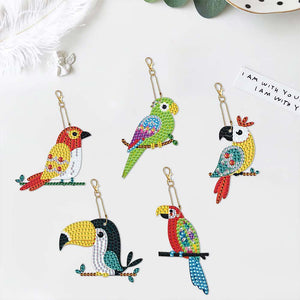 Porte-Clés Diamond Painting 5D Perroquets 5 Pièces