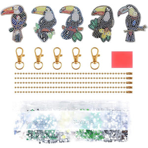Porte-Clés Diamond Painting 5D avec Perroquets 5 Pièces