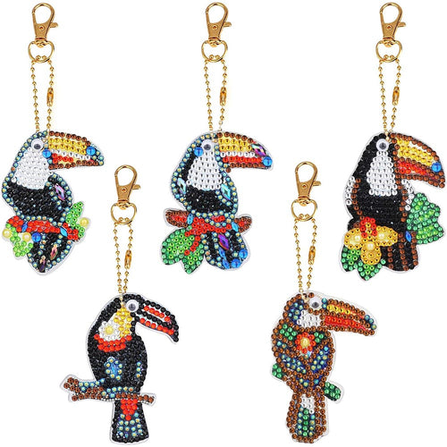 Porte-Clés Diamond Painting 5D avec Perroquets 5 Pièces