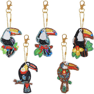 Porte-Clés Diamond Painting 5D avec Perroquets 5 Pièces