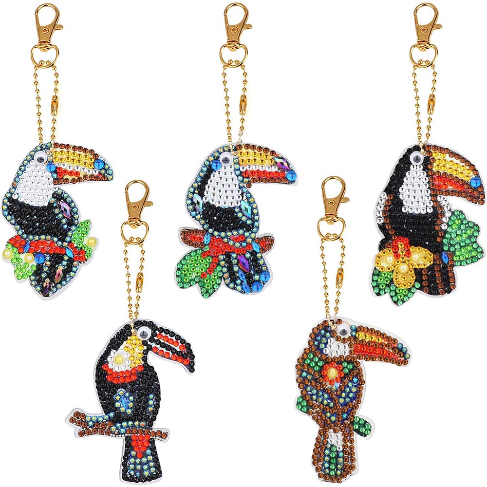 Porte-Clés Diamond Painting 5D avec Perroquets 5 Pièces