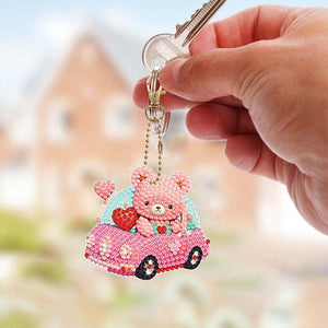 Porte-Clés Diamond Painting 5D Voiture Rose 6 Pièces
