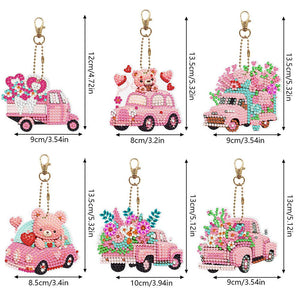 Porte-Clés Diamond Painting 5D Voiture Rose 6 Pièces