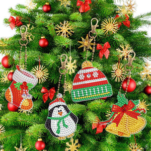Porte-Clés Diamond Painting 5D Ensemble 1 Noël 8 Pièces