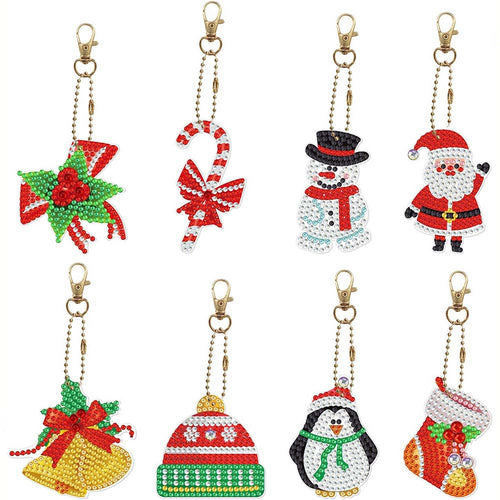 Porte-Clés Diamond Painting 5D Ensemble 1 Noël 8 Pièces