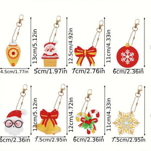Porte-Clés Diamond Painting 5D Ensemble 2 Noël 8 Pièces