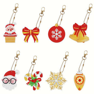 Porte-Clés Diamond Painting 5D Ensemble 2 Noël 8 Pièces