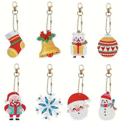 Porte-Clés Diamond Painting 5D Ensemble 3 Noël 8 Pièces