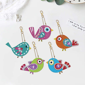 Porte-Clés Diamond Painting 5D Oiseaux 5 Pièces