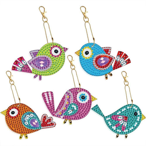 Porte-Clés Diamond Painting 5D Oiseaux 5 Pièces