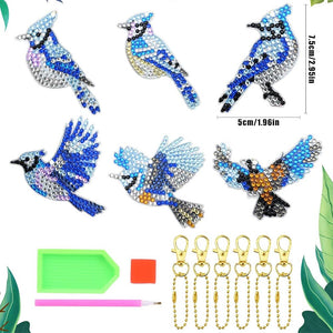 Porte-Clés Diamond Painting 5D Oiseaux 6 Pièces