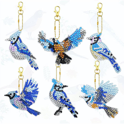 Porte-Clés Diamond Painting 5D Oiseaux 6 Pièces