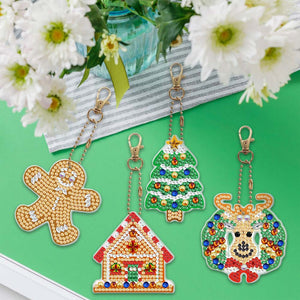 Porte-Clés Diamond Painting 5D Noël 4 Pièces