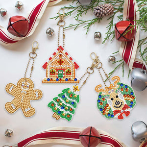 Porte-Clés Diamond Painting 5D Noël 4 Pièces