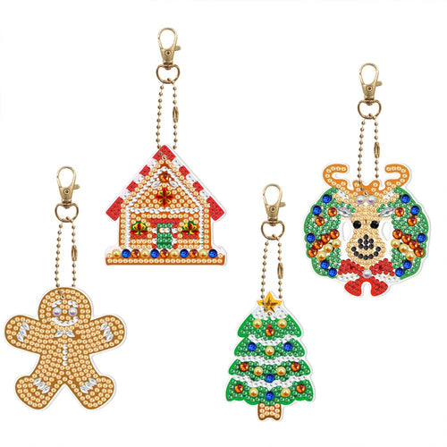 Porte-Clés Diamond Painting 5D Noël 4 Pièces