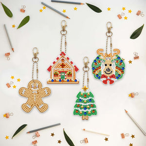 Porte-Clés Diamond Painting 5D Noël 4 Pièces