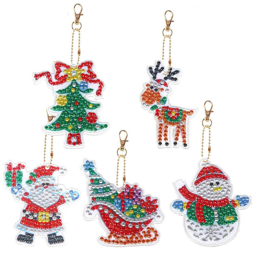 Porte-Clés Diamond Painting 5D avec Noël 5 Pièces