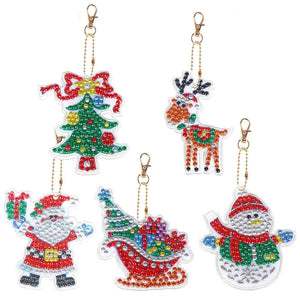 Porte-Clés Diamond Painting 5D avec Noël 5 Pièces