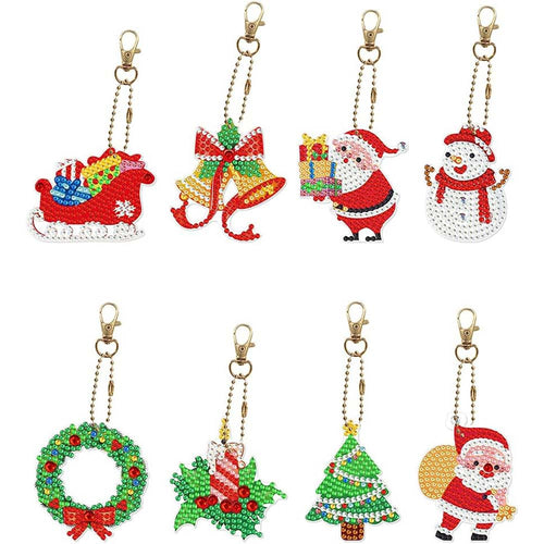 Porte-Clés Diamond Painting 5D Noël 8 Pièces