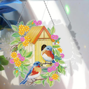 Suspension de Porte Diamond Painting 5D - Maison d'Oiseaux Recto Verso