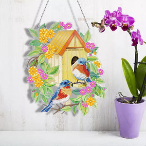 Suspension de Porte Diamond Painting 5D - Maison d'Oiseaux Recto Verso