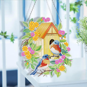Suspension de Porte Diamond Painting 5D - Maison d'Oiseaux Recto Verso