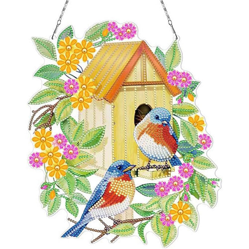 Suspension de Porte Diamond Painting 5D - Maison d'Oiseaux Recto Verso