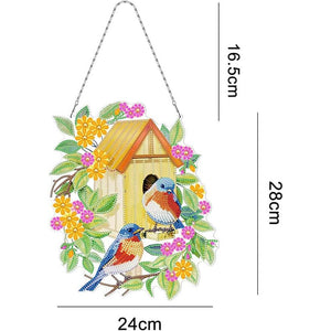Suspension de Porte Diamond Painting 5D - Maison d'Oiseaux Recto Verso