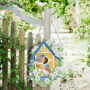 Suspension de Porte Diamond Painting 5D avec Maison d'Oiseaux Recto Verso