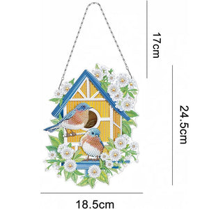 Suspension de Porte Diamond Painting 5D avec Maison d'Oiseaux Recto Verso