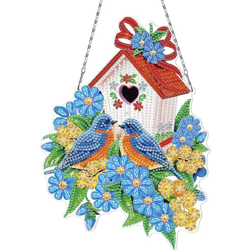 Suspension de Porte Diamond Painting 5D Recto Verso avec Maison d'Oiseaux
