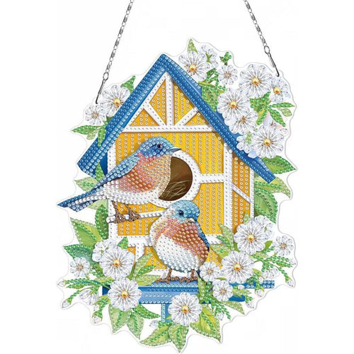 Suspension de Porte Diamond Painting 5D avec Maison d'Oiseaux Recto Verso