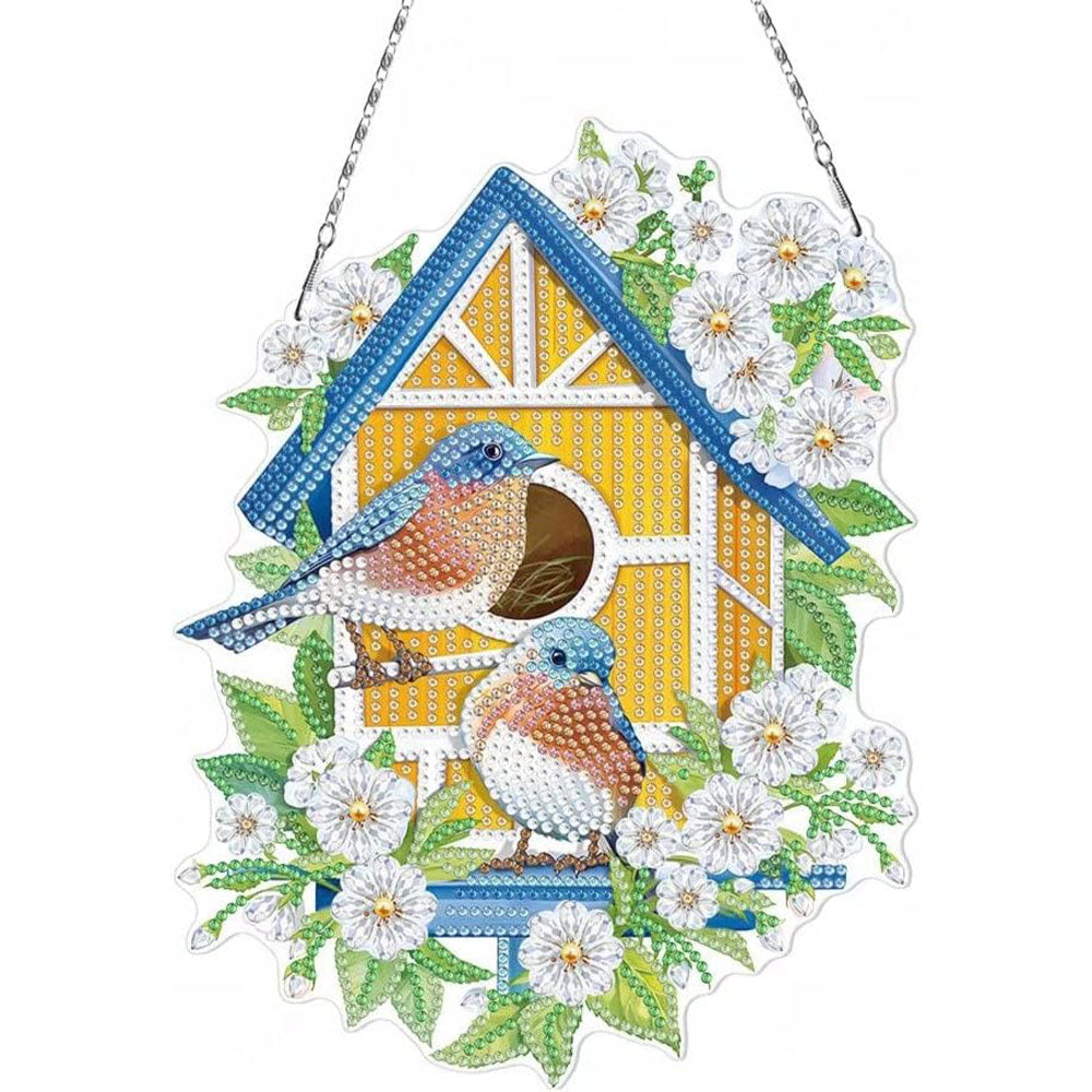 Suspension de Porte Diamond Painting 5D avec Maison d'Oiseaux Recto Verso