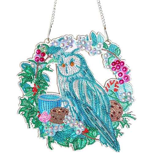 Suspension de Porte Diamond Painting 5D Hibou avec Fleurs
