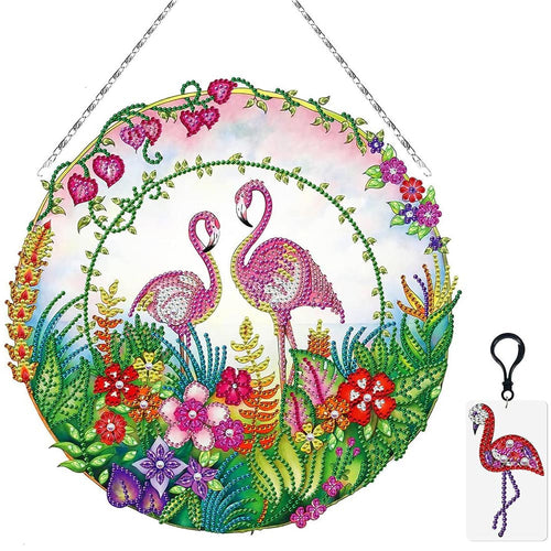 Suspension de Porte Diamond Painting 5D Flamants avec LED et Pendentif