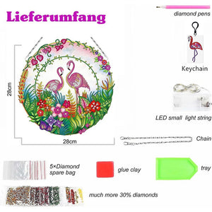 Suspension de Porte Diamond Painting 5D Flamants avec LED et Pendentif