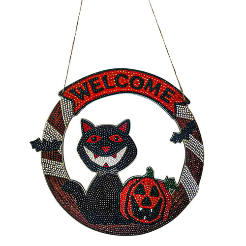 Suspension de Porte Diamond Painting 5D Chat d'Halloween