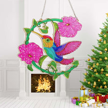 Charger l&#39;image dans la galerie, Suspension de Porte Diamond Painting 5D Colibri avec Fleurs