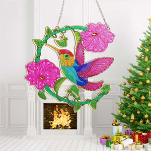 Suspension de Porte Diamond Painting 5D Colibri avec Fleurs