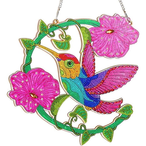 Suspension de Porte Diamond Painting 5D Colibri avec Fleurs